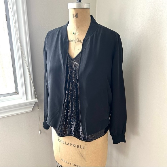 Eileen Fisher Women’s Black 100% Silk Bomber Jacket Size XS - Picture 3 of 17